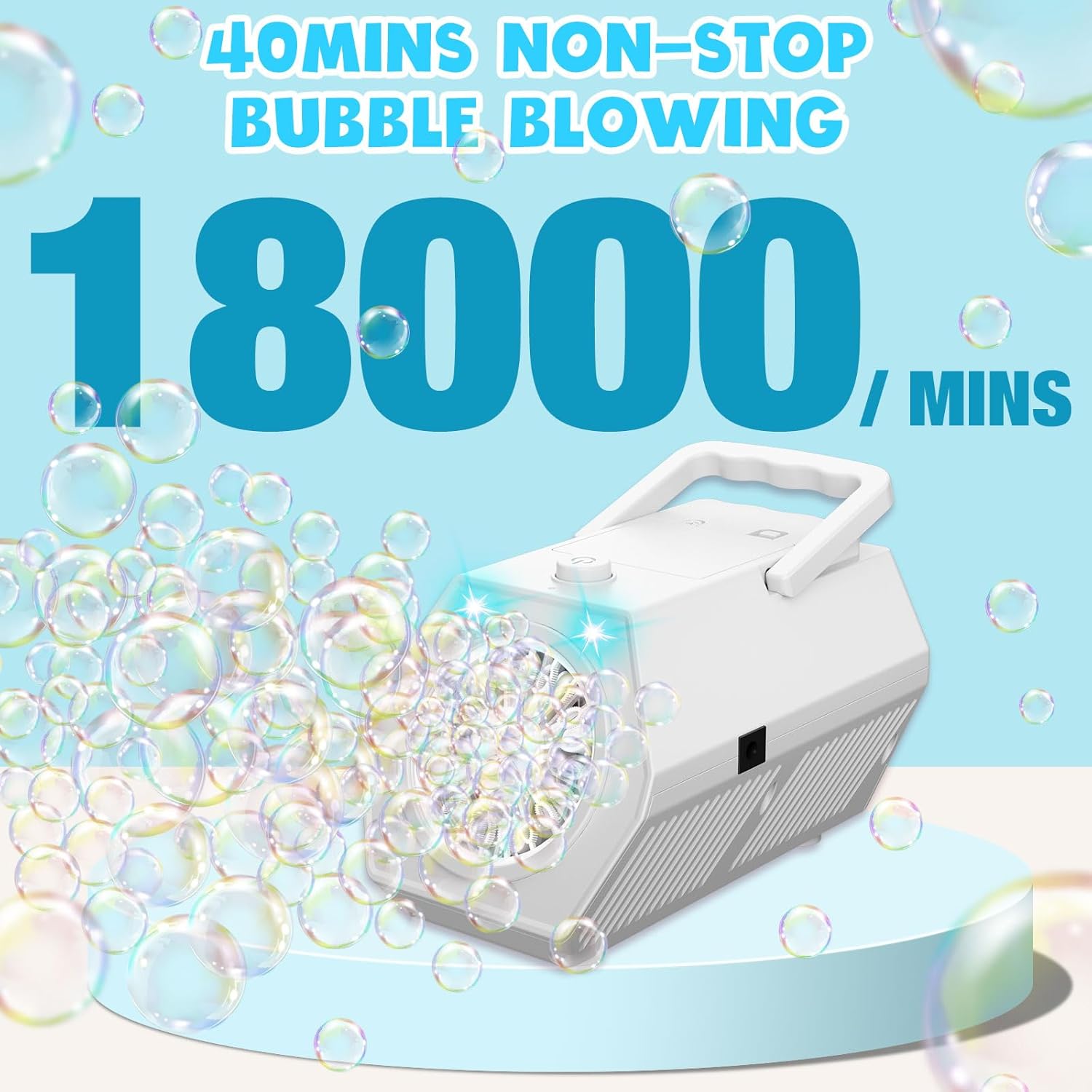 Likymo bubble machine with 18000 bubbles per minute for 40 minutes of continuous use