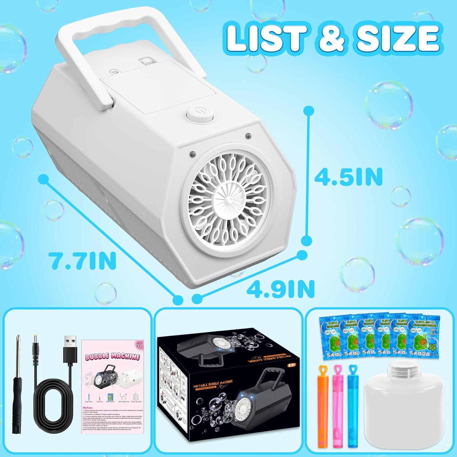 Likymo bubble machine with compact design and included accessories for fun bubble-making activities