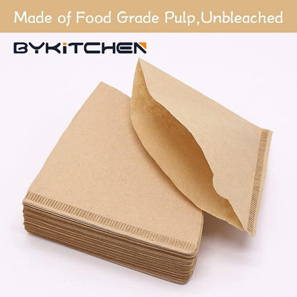 ByKitchen disposable coffee filters for drip coffee made from food grade pulp, unbleached and eco-friendly
