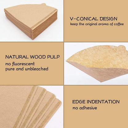 ByKitchen disposable coffee filters for drip coffee with V-conical design and natural wood pulp