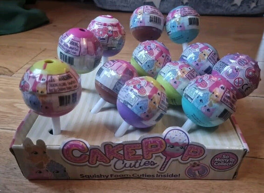 Collection of Cake Pop Cuties surprise toys in colourful packaging with squishy foam cuties inside