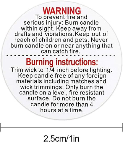 Candle warning label stickers with safety instructions for safe candle use and fire prevention