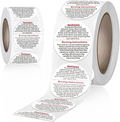 Candle warning label stickers from The Trading Warehouse with clear safety instructions for candle users