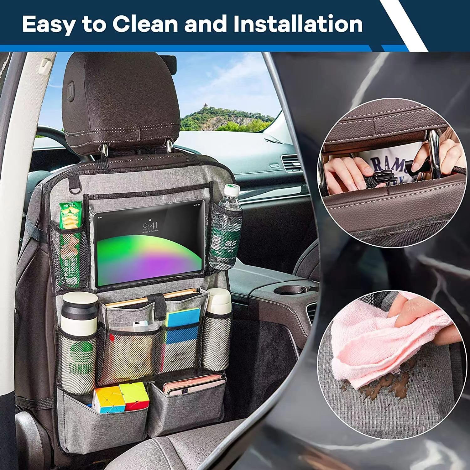 YooGoal car seat organiser for kids with multiple pockets and tablet holder for easy access