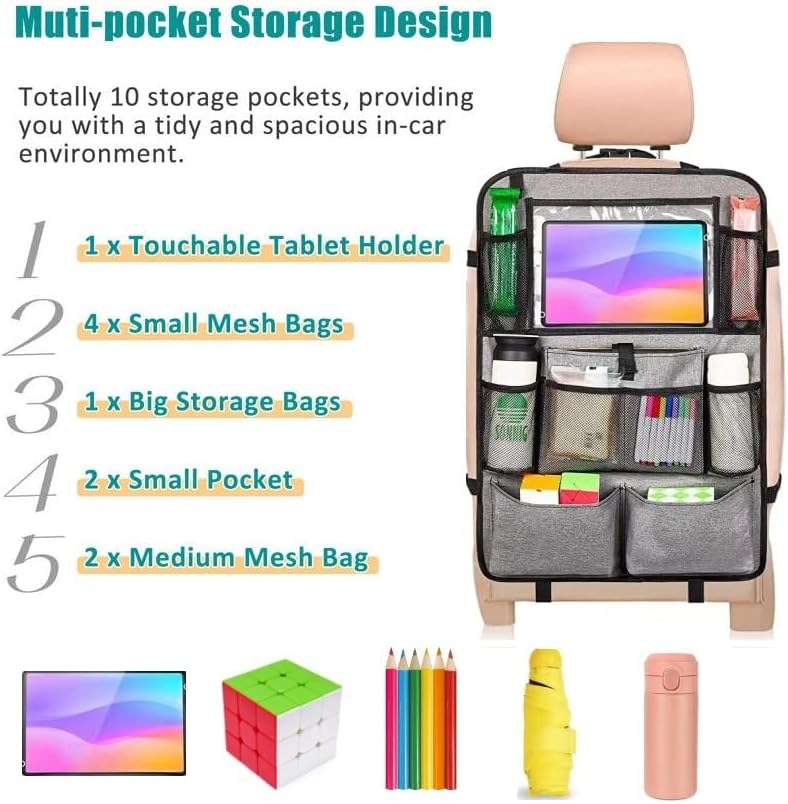 YooGoal car seat organiser for kids with multiple pockets for tablets and storage bags