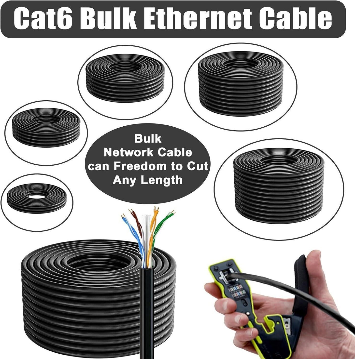 CAT6 ethernet cable 40m in black, ideal for high-speed network connections and custom lengths