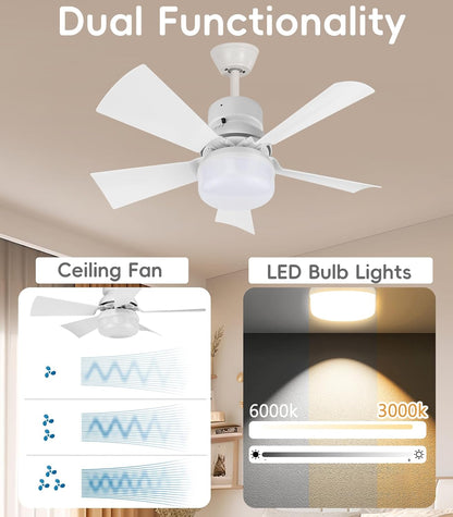 Alljia ceiling fan with lights and remote featuring modern blades and adjustable LED bulb brightness
