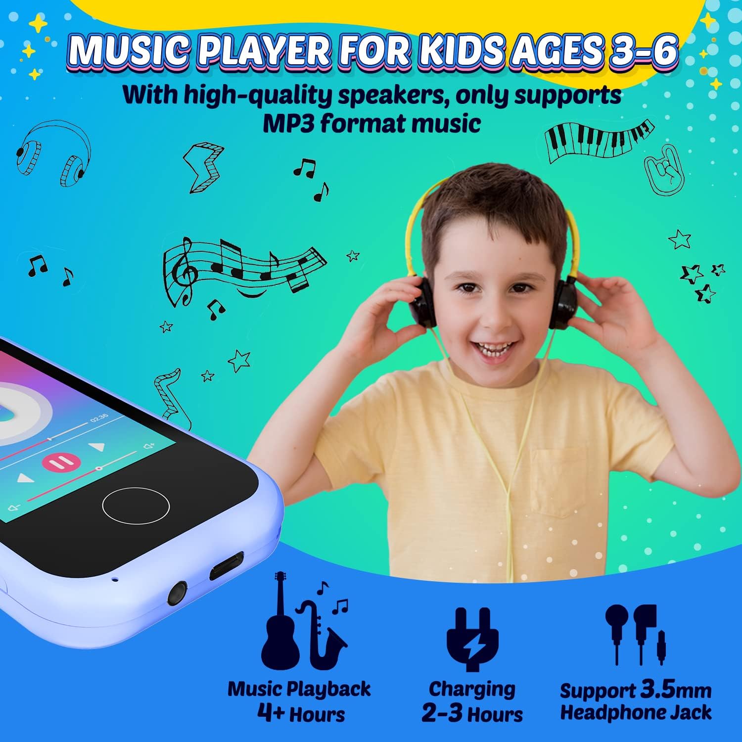 BAISIQI children's smartphone toy ages 3-6 featuring a music player with high-quality speakers