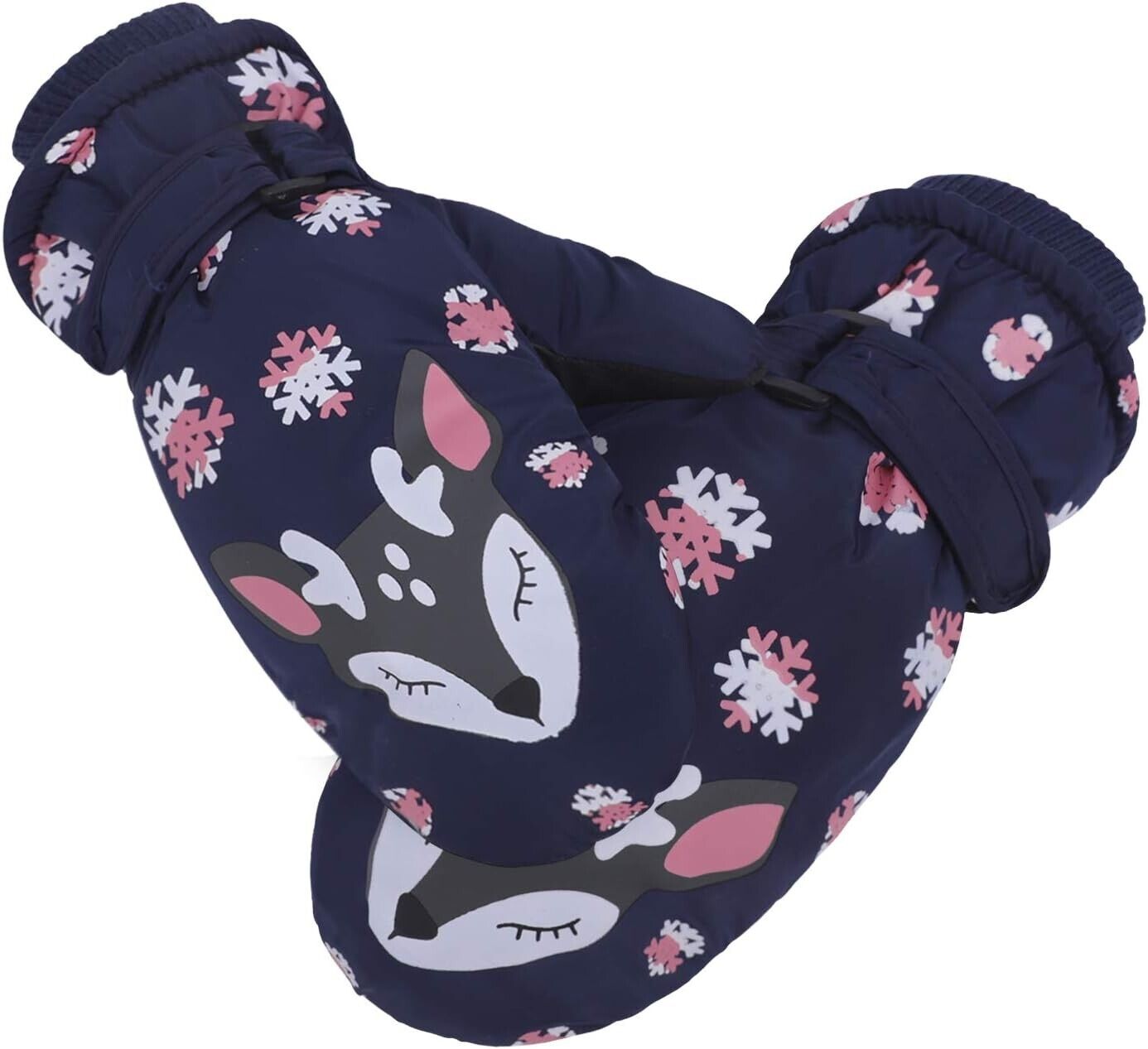 Children's winter gloves dark blue with playful fox and snowflake design for warmth and style