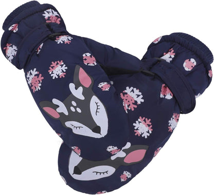 Children's winter gloves dark blue with playful fox and snowflake design for warmth and style