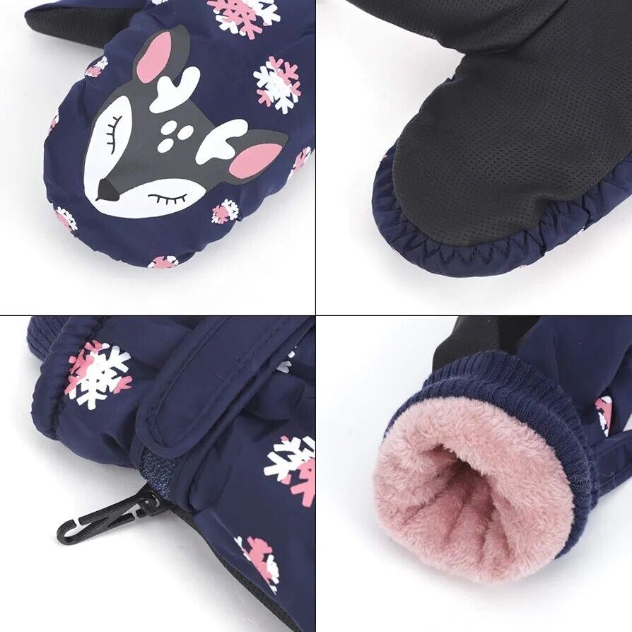 Children's winter gloves dark blue with cute animal design and soft lining for warmth and comfort