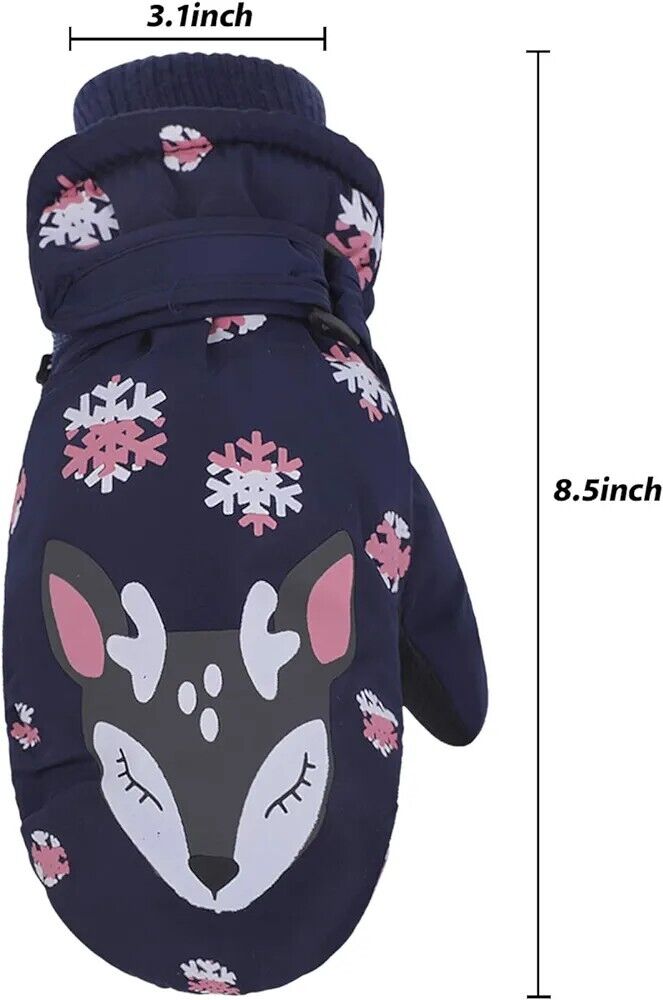 Children's winter gloves dark blue with cute deer design and snowflake pattern for cold weather