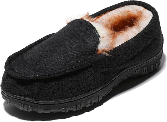 FUPPIA children's moccasin slippers in black with soft lining for warmth and comfort