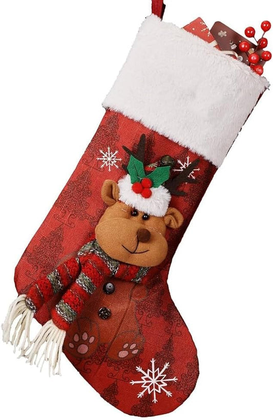 Bemaystar Christmas Stocking with Reindeer Design and Festive Accents for Holiday Decor