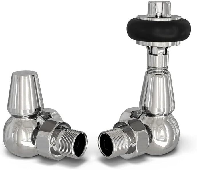 Chrome thermostatic radiator valve set for precise heating control in modern home interiors