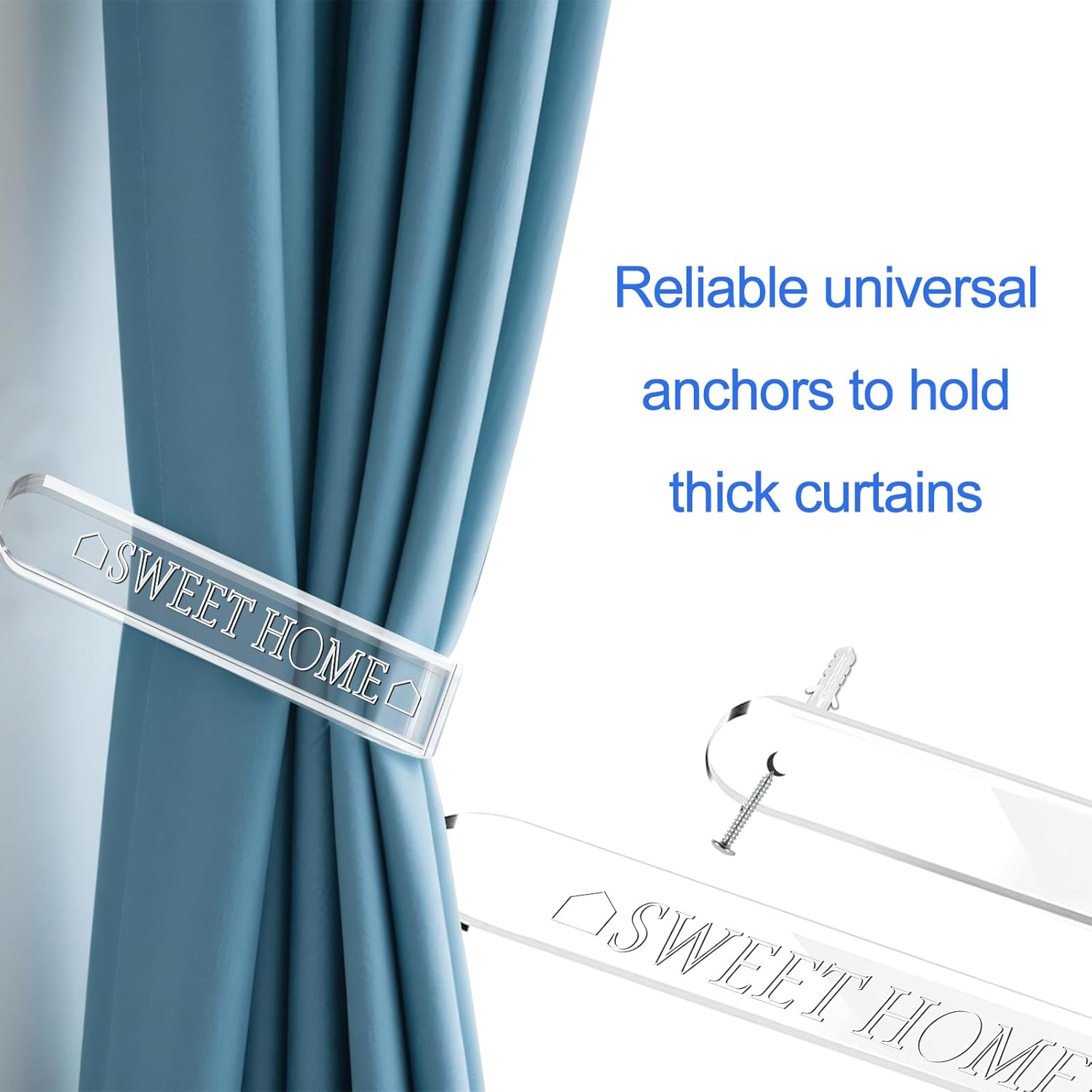QOPAHI clear acrylic curtain holdbacks with reliable universal anchors for thick curtains