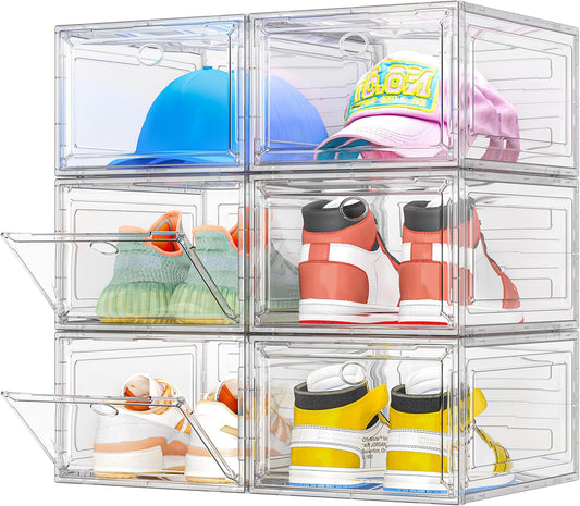 TidyTrove clear shoe storage box set displaying multiple pairs of shoes and caps for organised storage