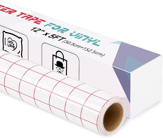 IModeur clear transfer tape for vinyl, size 12 x 5 feet with grid pattern for easy application