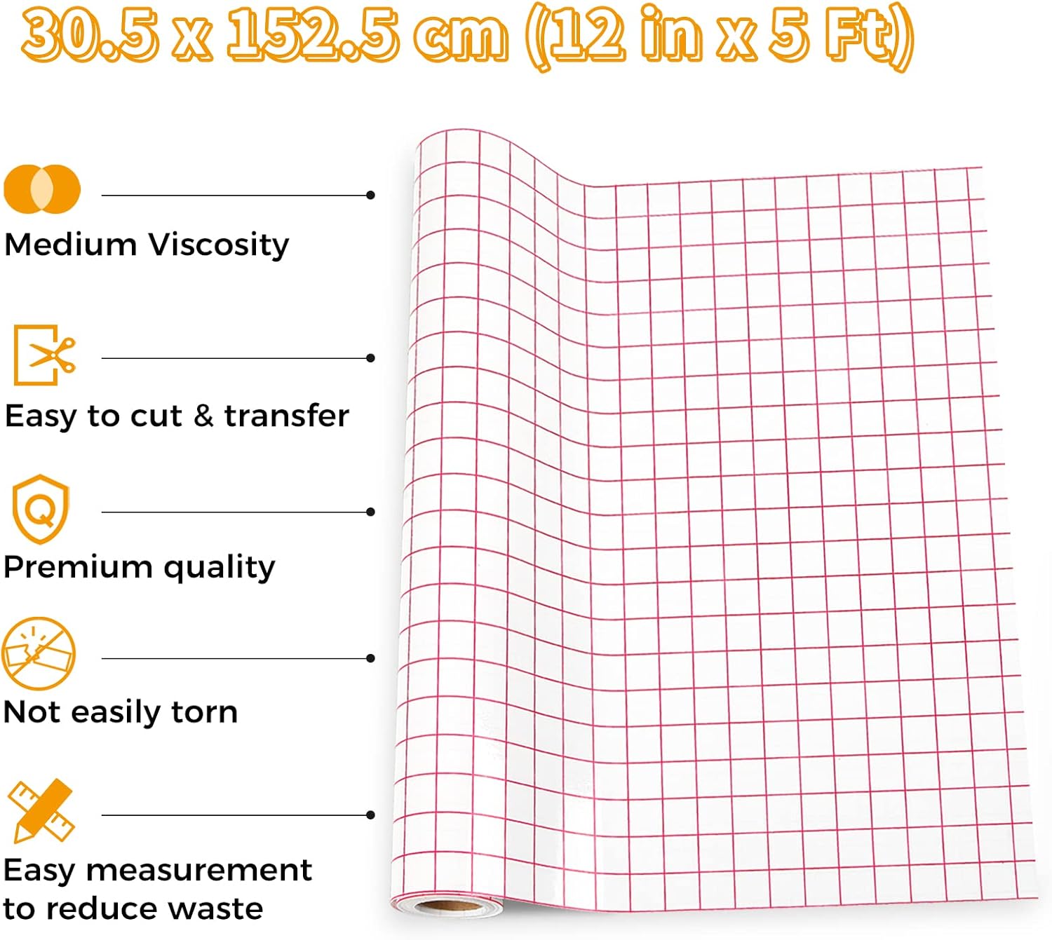 Clear transfer tape for vinyl 12 inch by 5 feet with grid pattern for easy cutting and transfer