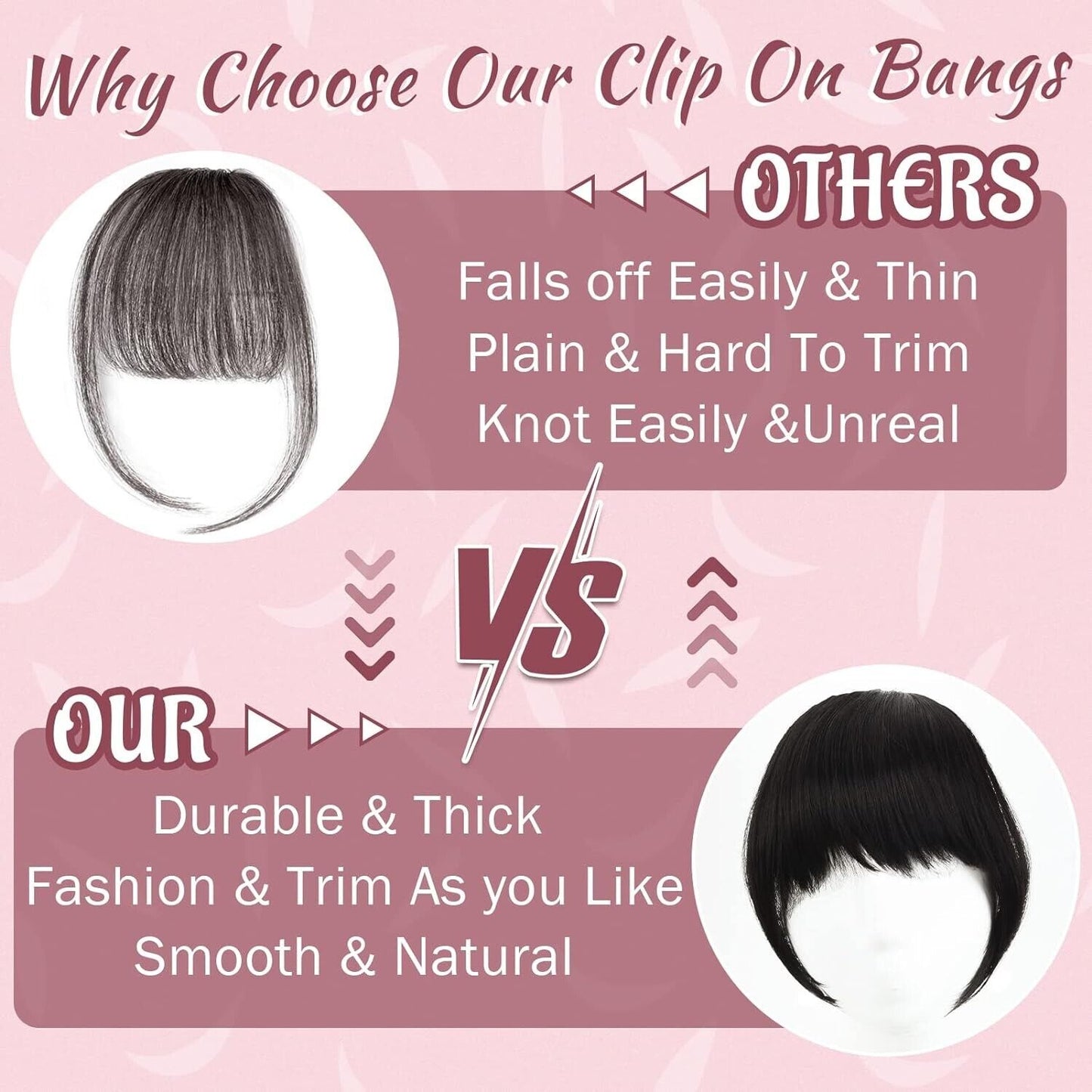 8 inch clip in fringe bangs comparison showing durability and styling options for natural looks