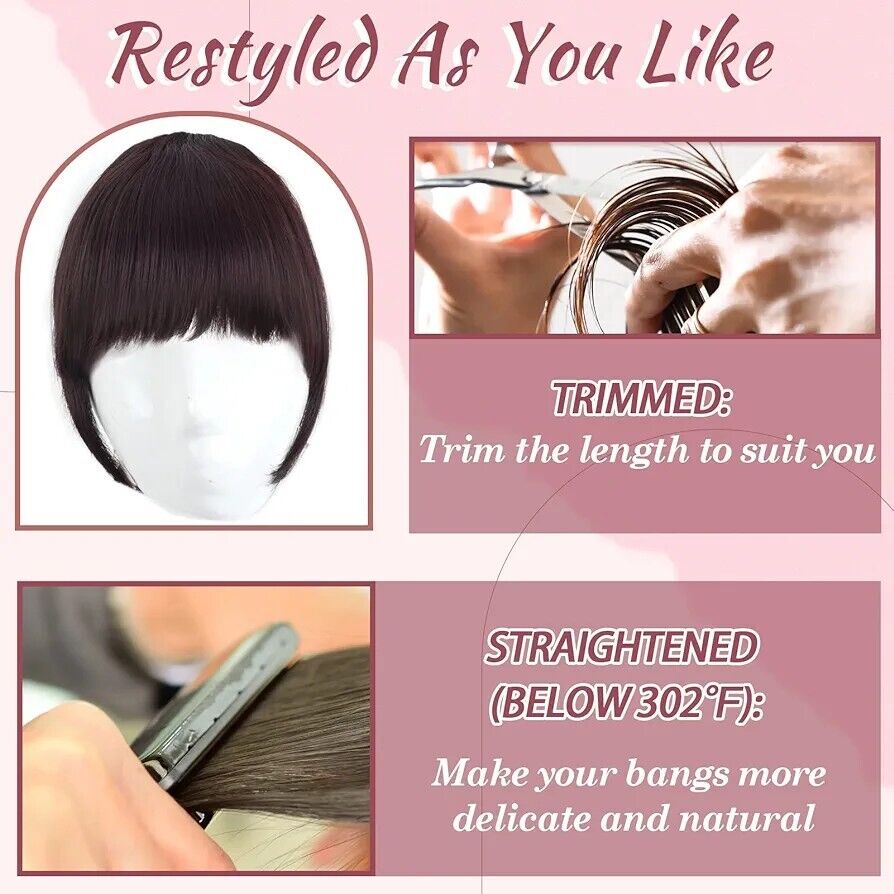 8 inch clip in fringe bangs suitable for easy styling and customized length adjustments