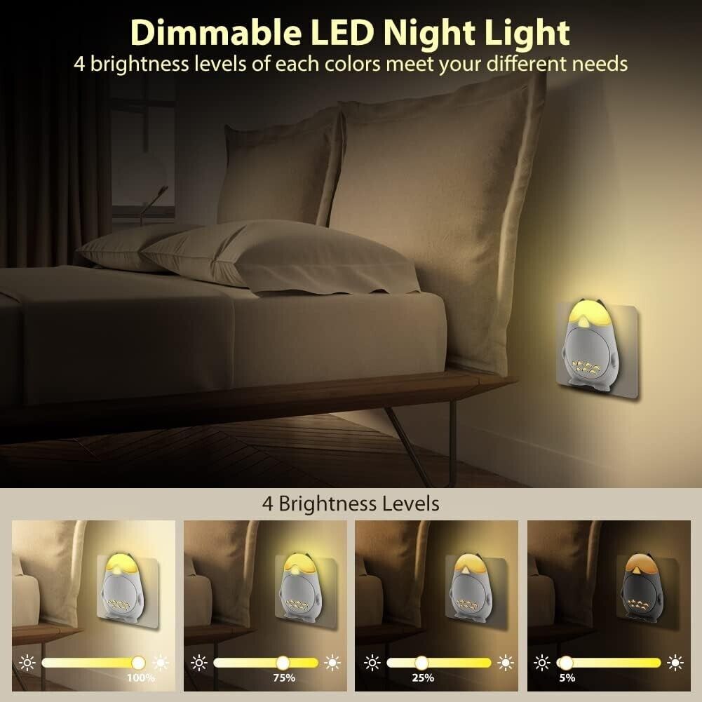 Dimmable LED colour changing night light plug in with four brightness levels for customised lighting