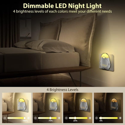 Dimmable LED colour changing night light plug in with four brightness levels for customised lighting