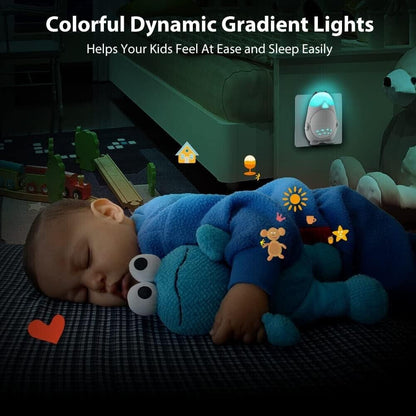 Colour changing night light plug in for kids with dynamic gradient colours, ideal for helping them sleep easily