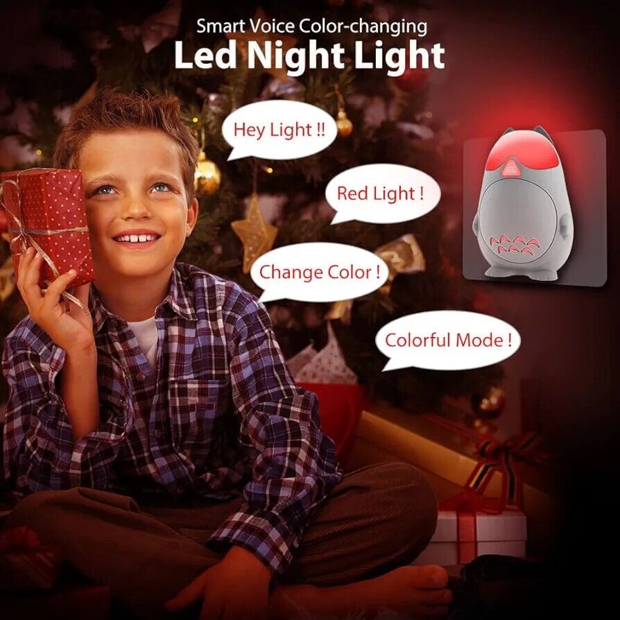Smart voice colour changing night light plug in with a playful design for children, ideal for festive settings
