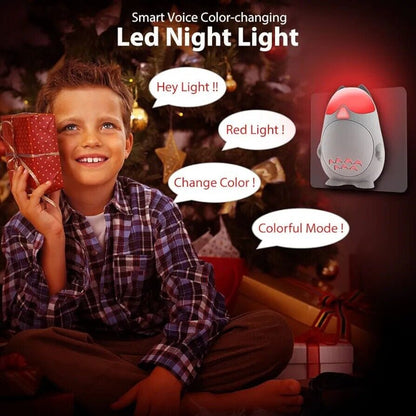 Smart voice colour changing night light plug in with a playful design for children, ideal for festive settings