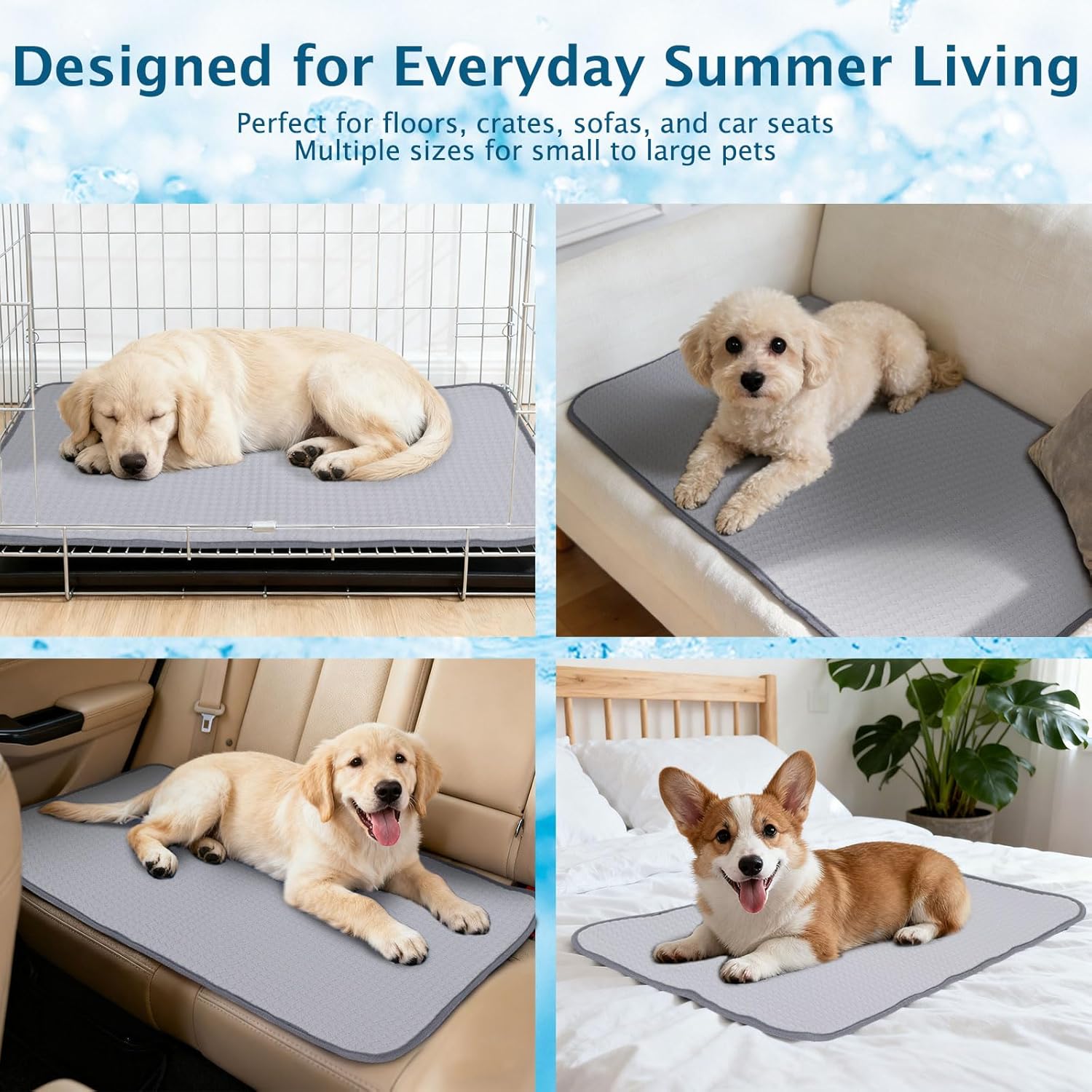Cooling dog mat designed for summer comfort, perfect for various indoor and outdoor settings