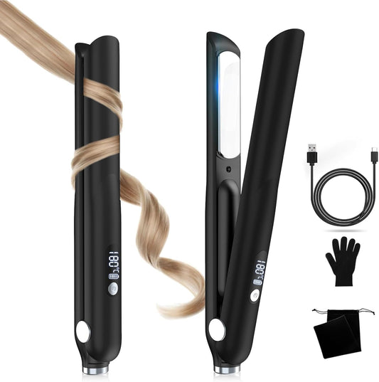 Mogawave cordless hair straightener and curler with adjustable temperature and USB charging cable
