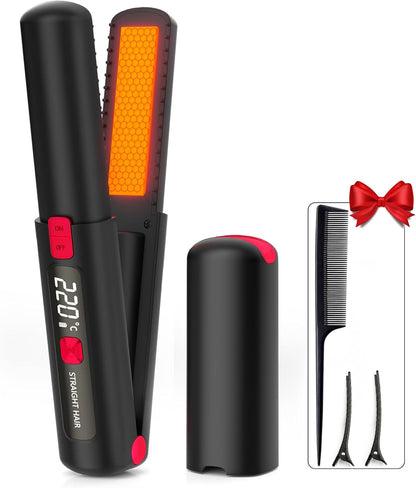 Burmong cordless hair straightener rechargeable with digital display and comb set for styling on the go