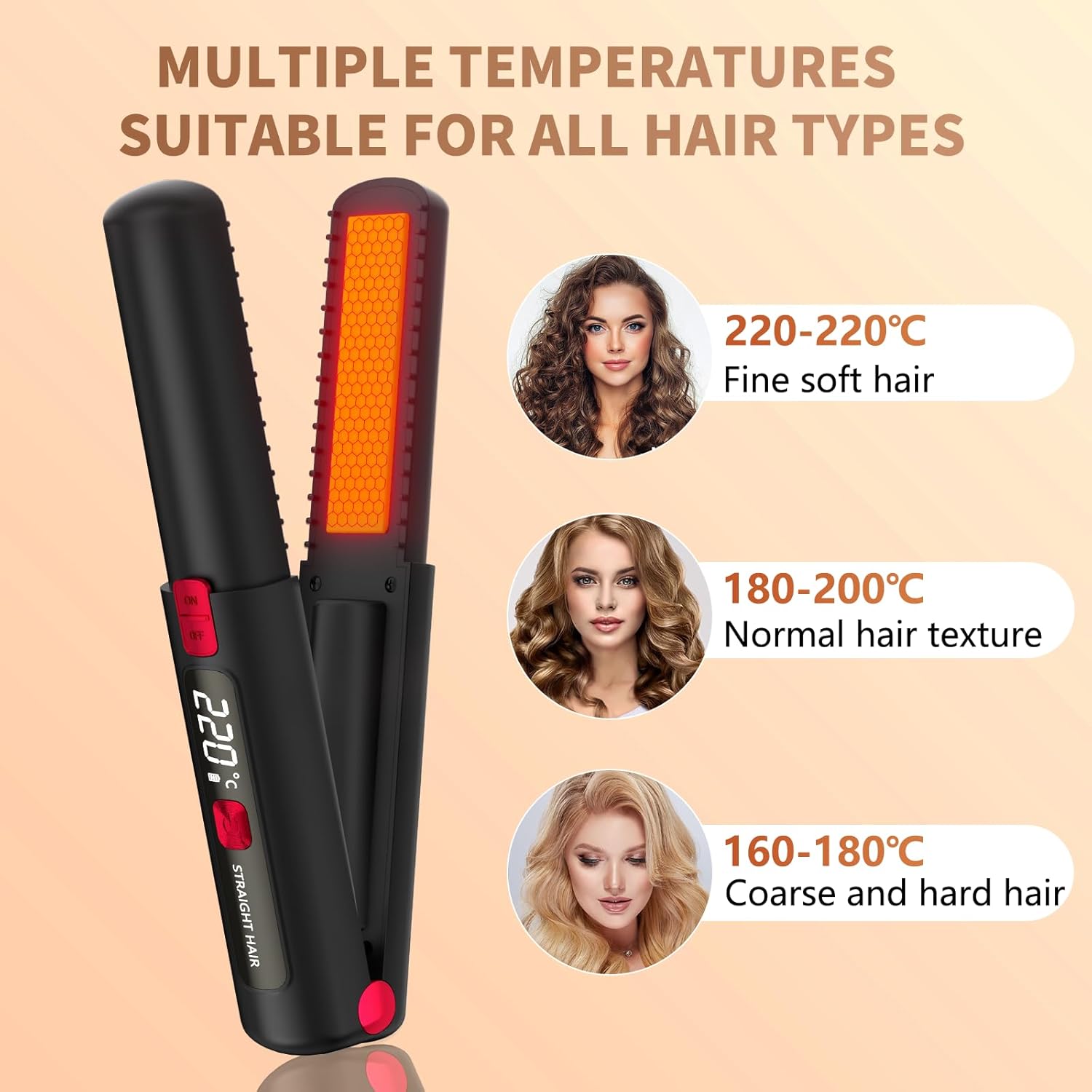 Burmong cordless hair straightener rechargeable with multiple temperature settings for all hair types