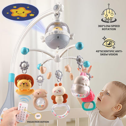 Nicknack cot mobile for babies with 360-degree rotation and projection features for sensory stimulation