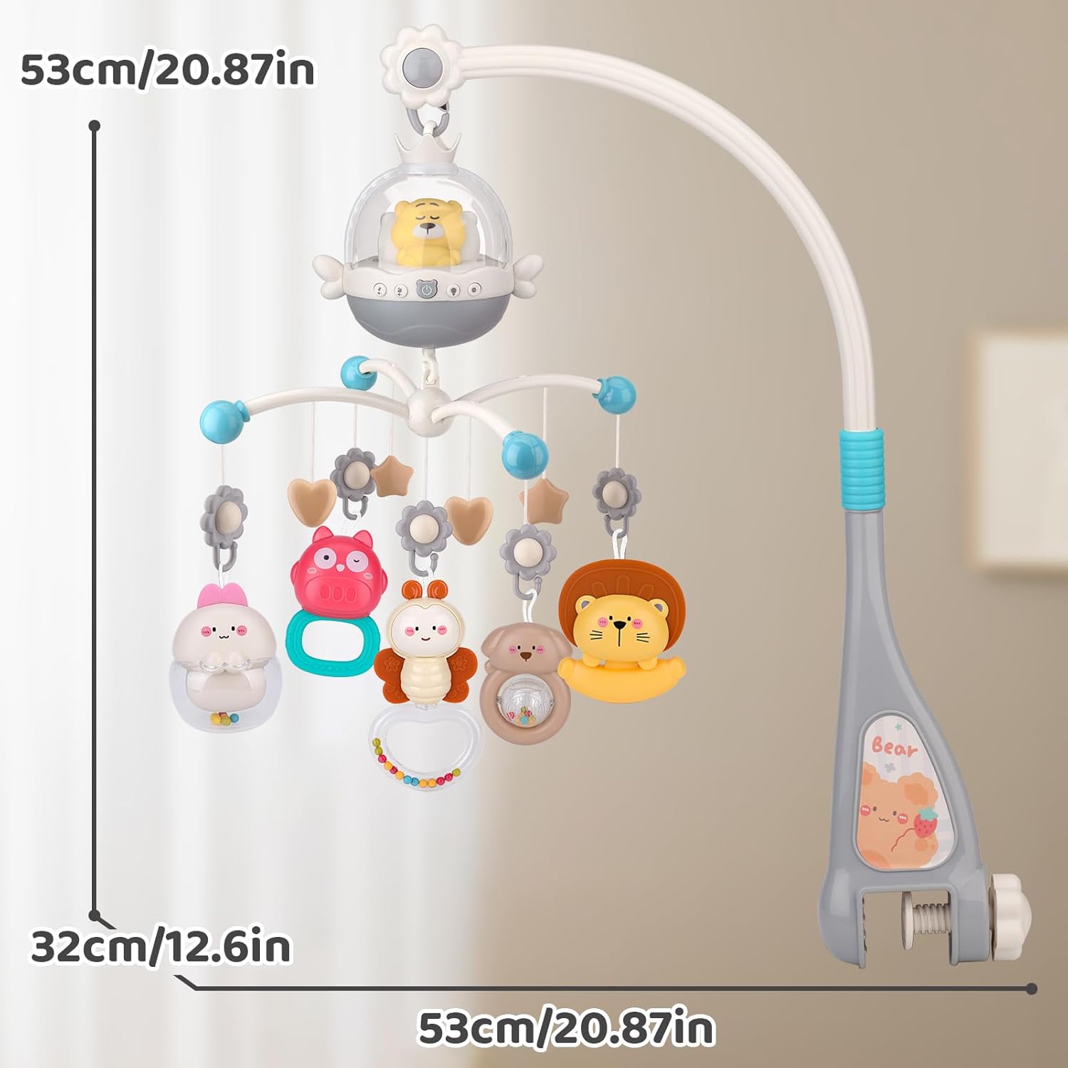 Nicknack cot mobile for babies with soft plush animals and soothing music for peaceful sleep