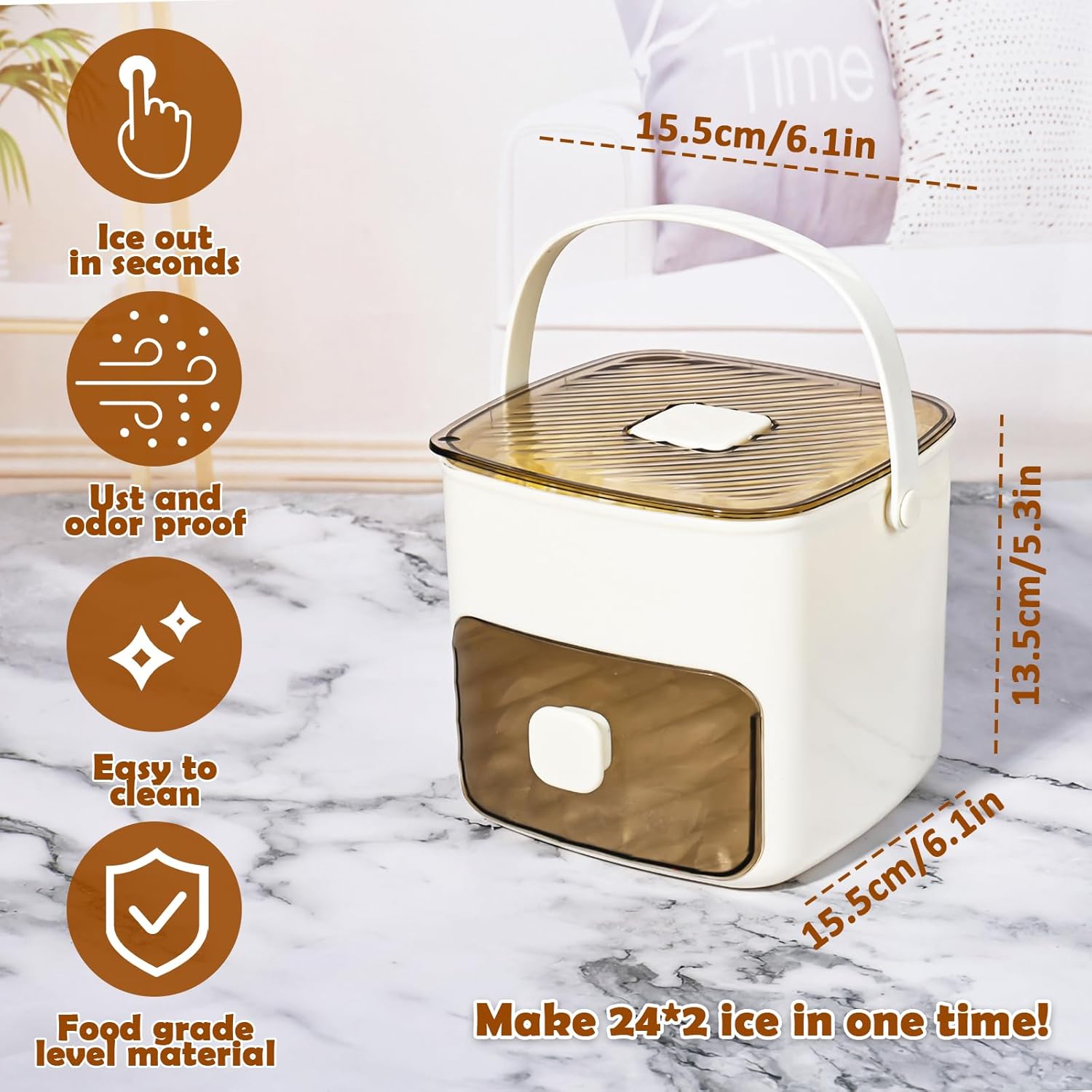 Countertop ice maker machine that makes 24+2 ice cubes in one go, easy to clean and food grade material