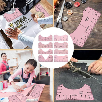 Quklogen sublimation shirt tool kit includes measuring templates for precise garment crafting