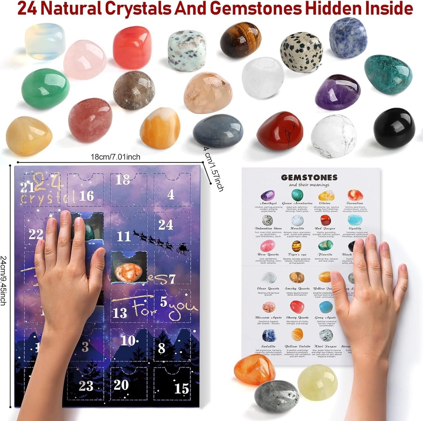 Crystal Advent Calendar 2024 featuring 24 natural crystals and gemstones for daily surprises