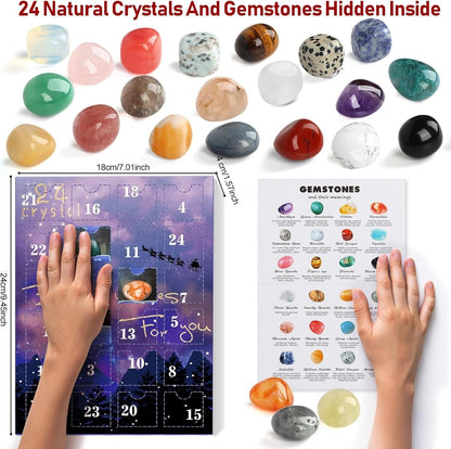 Crystal Advent Calendar 2024 featuring 24 natural crystals and gemstones for daily surprises