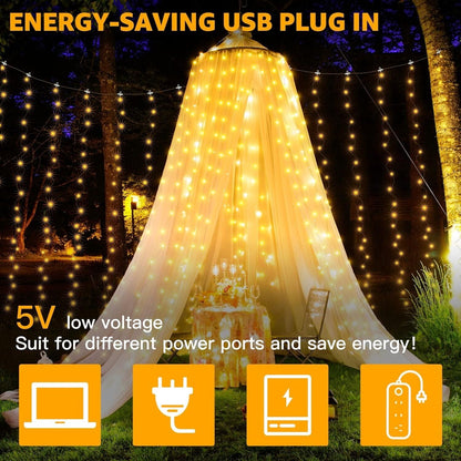 Energy-saving USB plug in curtain fairy lights indoor outdoor, perfect for decorating tents or outdoor spaces