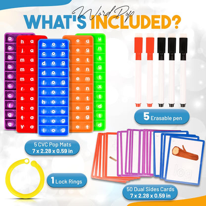 SDR + CVC phonics word game for kids with mats, cards and pens for interactive learning
