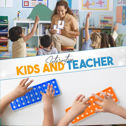Interactive CVC phonics word game for kids with teacher guiding students during play