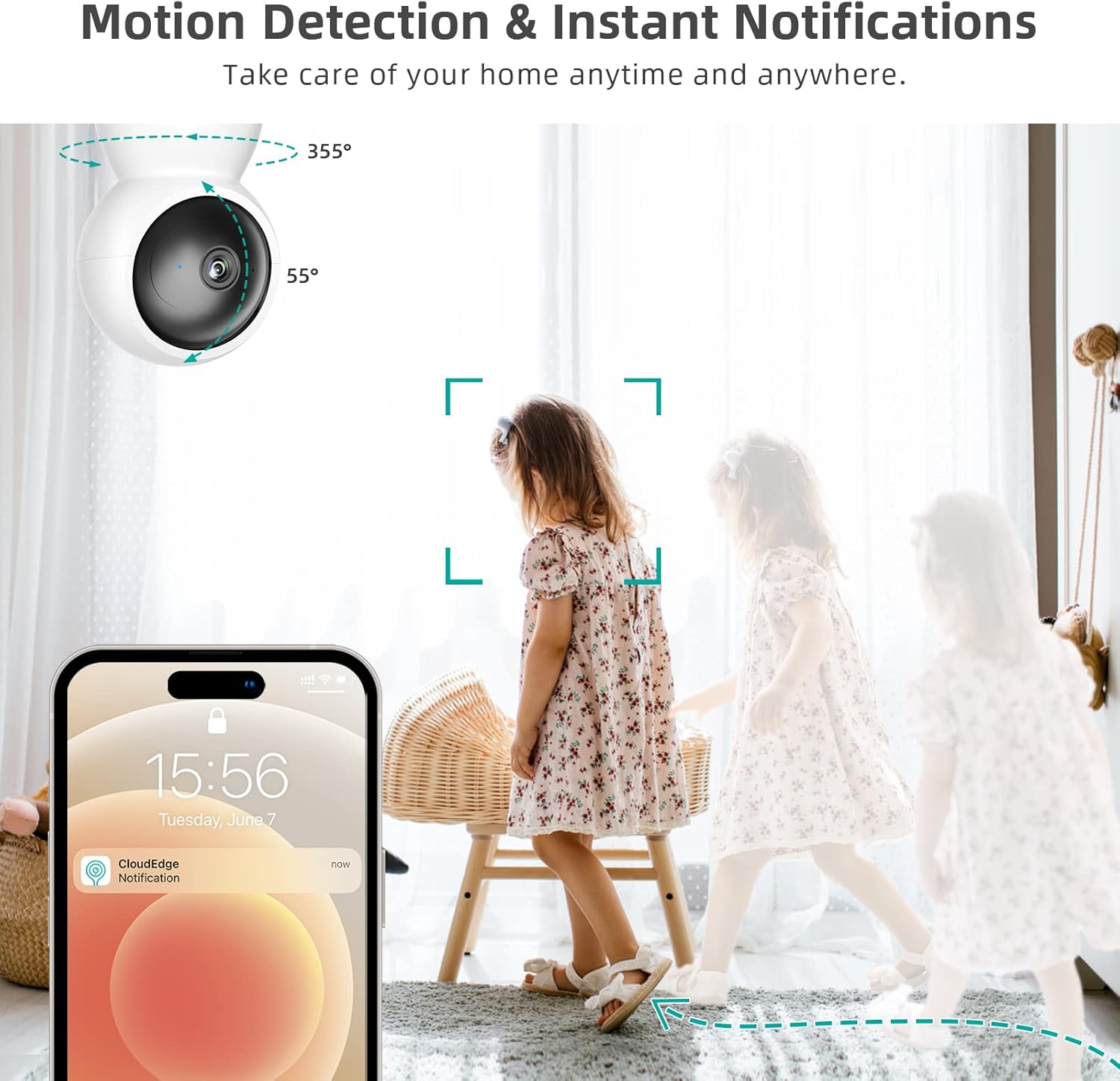Dekco 2K indoor CCTV camera providing motion detection and instant notifications for home security