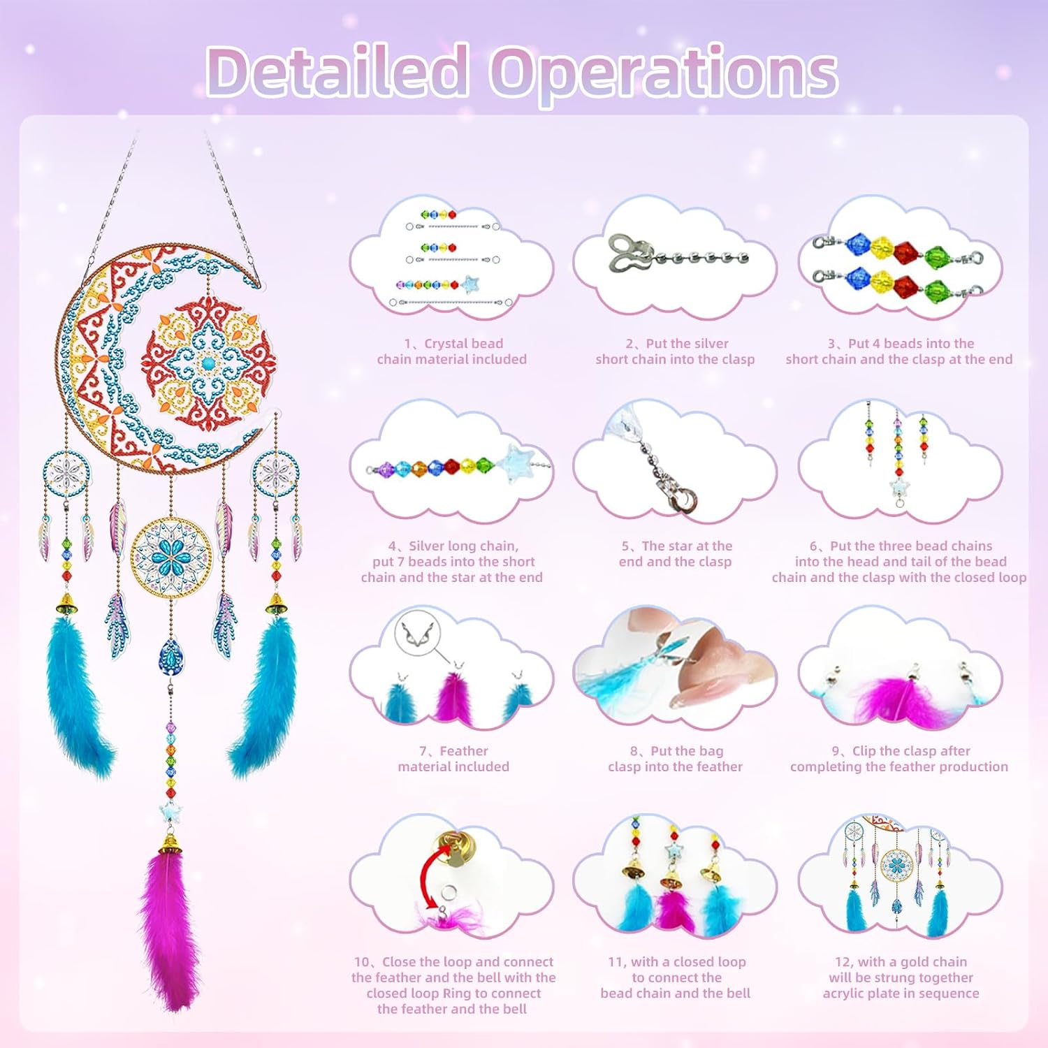 AONYIYI diamond painting kit moon and feather with detailed operations for crafting enthusiasts