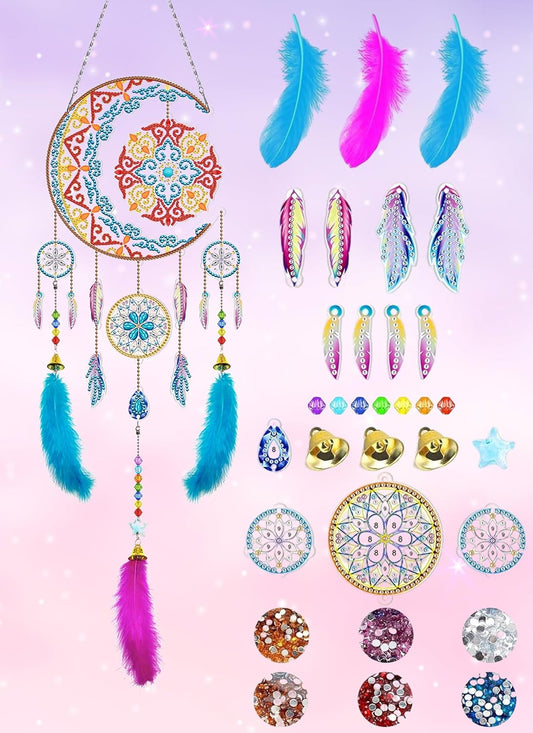 AONYIYI diamond painting kit moon and feather with vibrant feathers and decorative beads