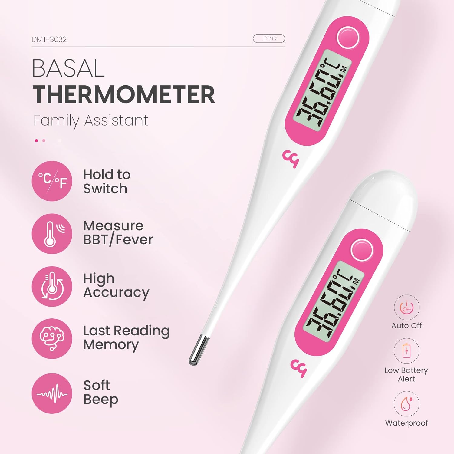 Femometer digital basal thermometer for fertility tracking with high accuracy and waterproof design