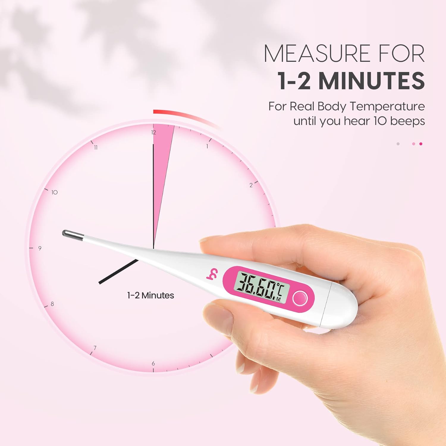 Femometer digital basal thermometer for fertility tracking with easy-to-read display and timer feature