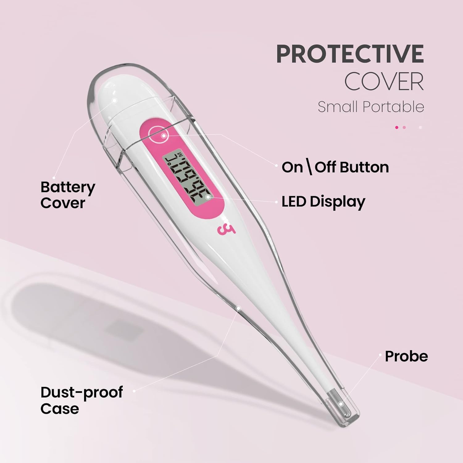 Femometer digital basal thermometer for fertility tracking with LED display and protective cover
