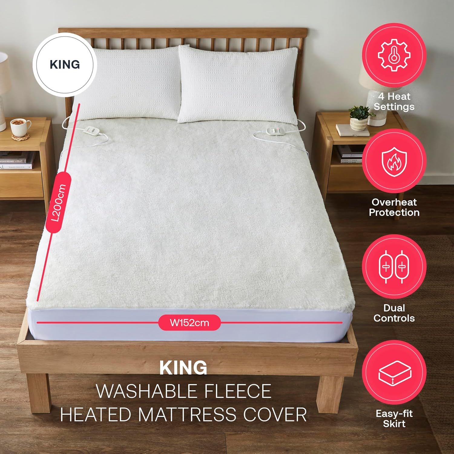 Dimplex machine washable heated mattress cover king size with dual controls and overheat protection